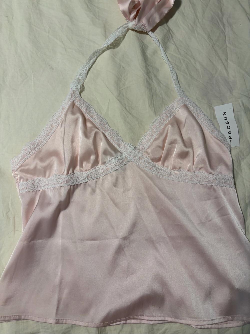 PacSun Pale Pink Satin Lace Trim Halter Camisole